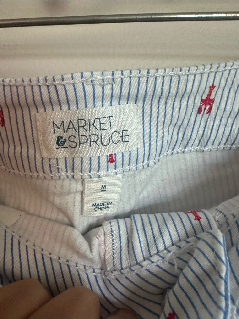 Market & Spruce Lobster Print Pinstripe Mini Skirt Size M Coastal Preppy